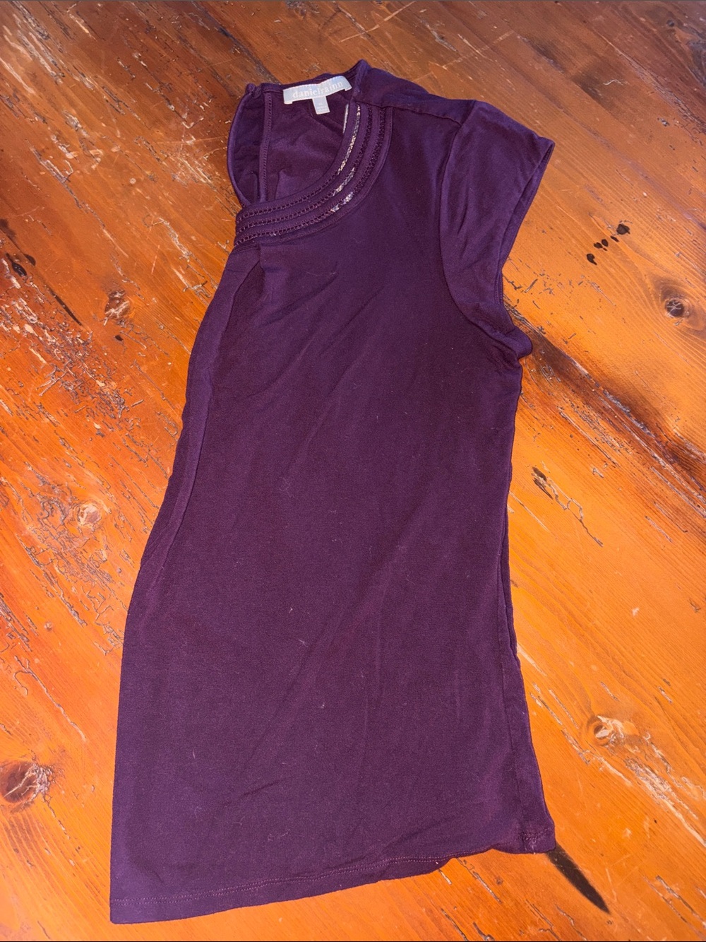 Daniel Rainn Deep Plum Sleeveless Tank with Ladder Trim